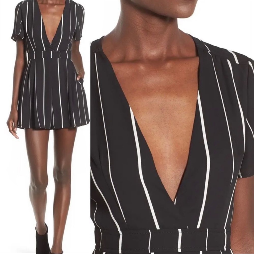 NWT ASTR The Label Stripe Romper Black White Size Small